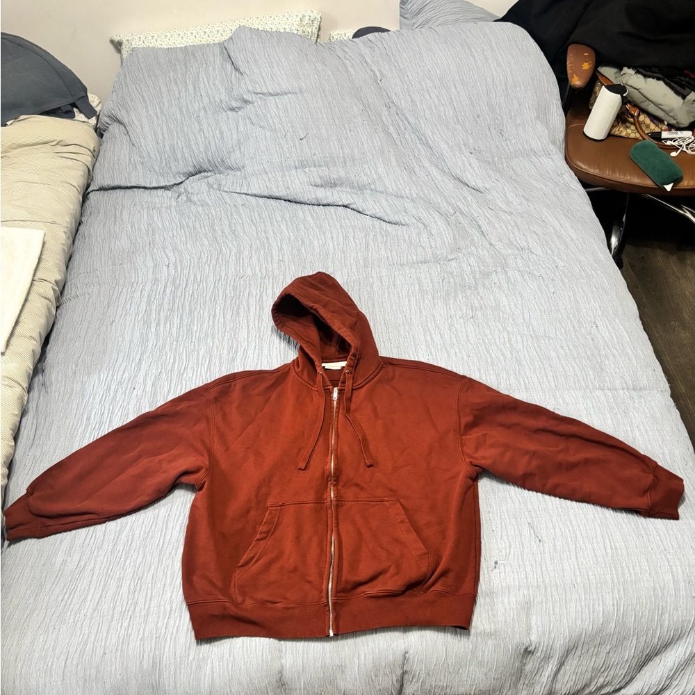 H&M Men's Rust Red Zip-Up Hoodie
